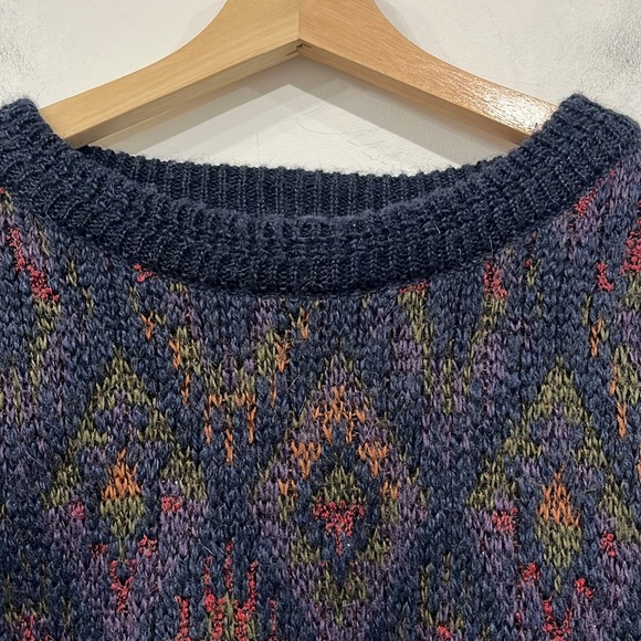 Harrods Vintage Wool Cashmere Alpaca Blend Navy Blue Braided size Large - Picture 2 of 11